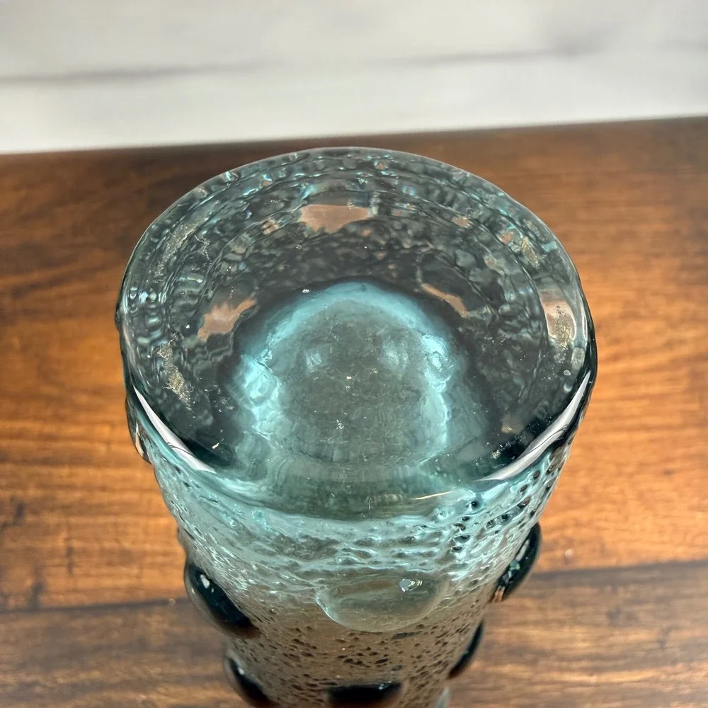 Riihimäen Lasi 1462 Vase Tamara Aladin Blue Textured Finnish Art Glass